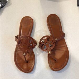 USED Tory Burch Brown Sandals with Medallion Design